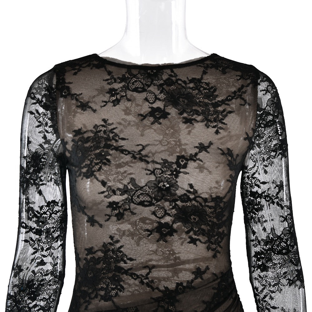 Lace maxi dress with slit design - ELOR