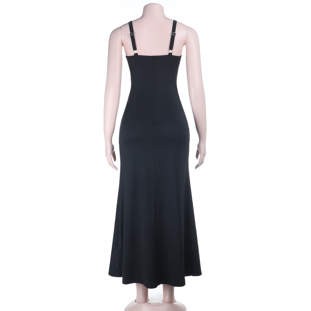 Maxi dress with lace decoration and ruching in A-line cut - LUNA