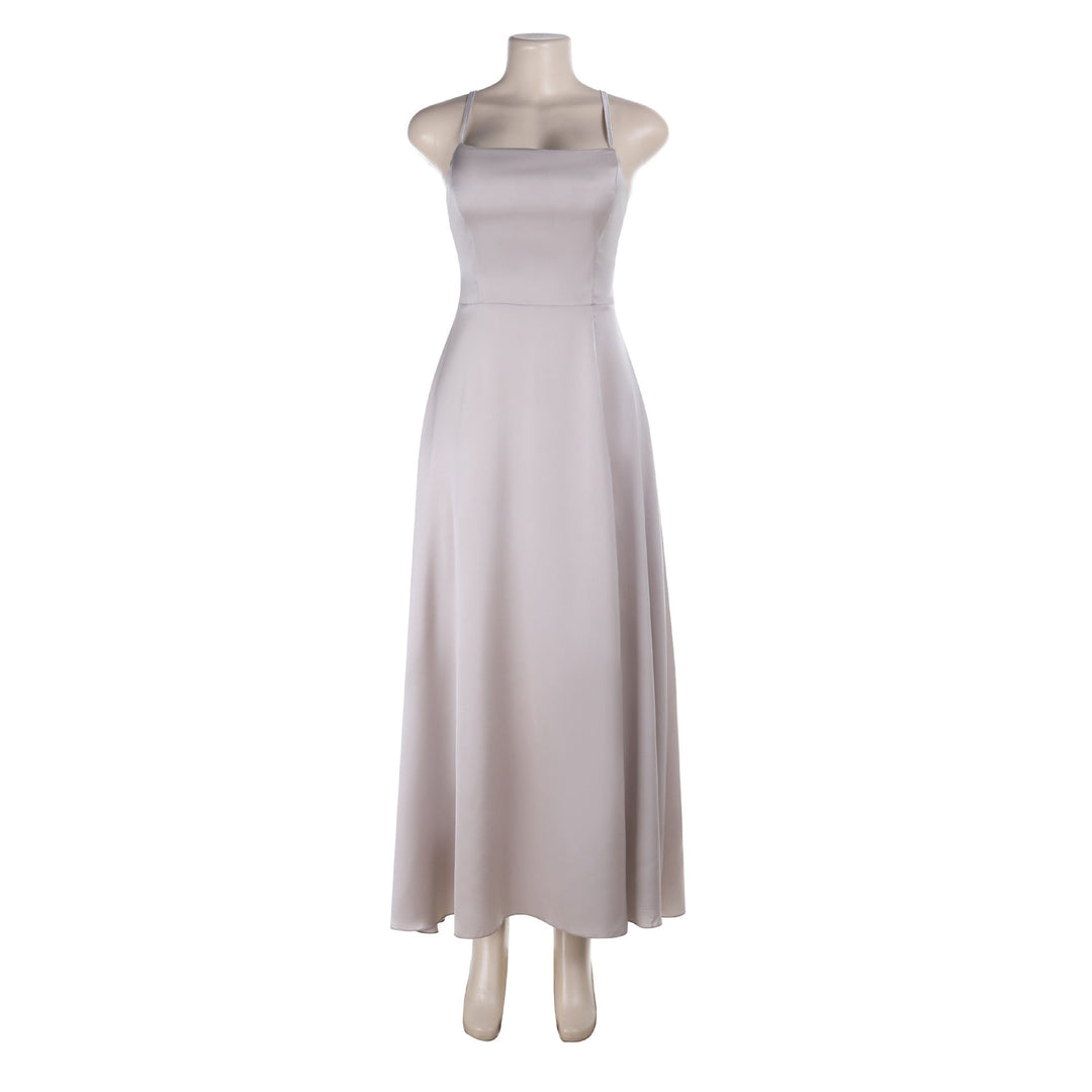 Maxi satin dress with slit detail in A-line cut, tie-back - Molina