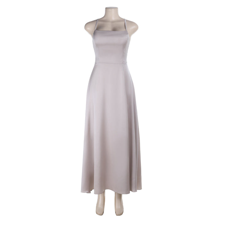Maxi satin dress with slit detail in A-line cut, tie-back - Molina