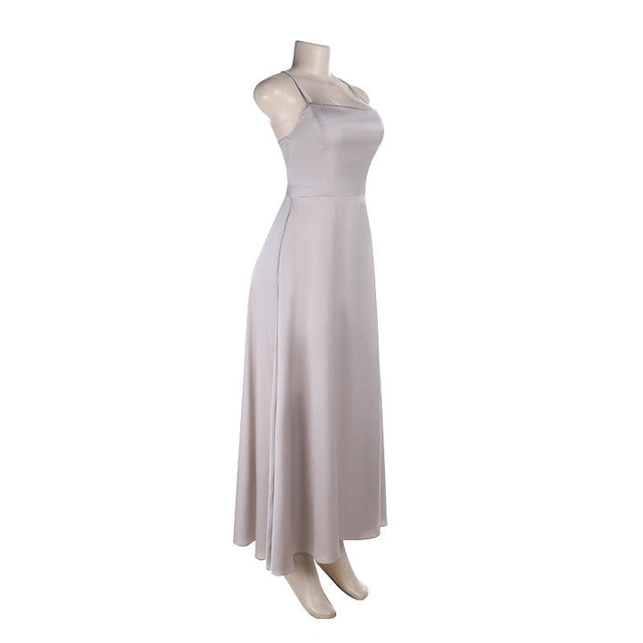Maxi satin dress with slit detail in A-line cut, tie-back - Molina