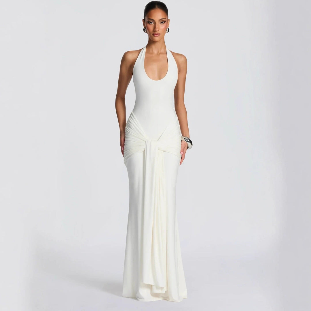 Open back lace maxi dress with a tie design - Lillian