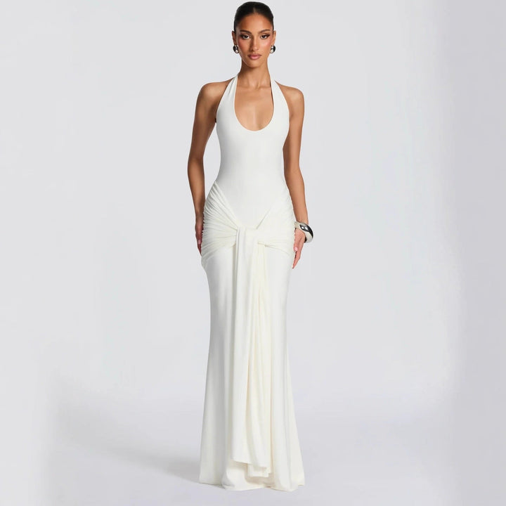 Open back lace maxi dress with a tie design - Lillian