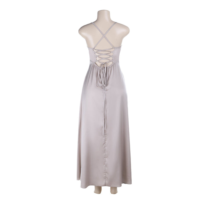 Maxi satin dress with slit detail in A-line cut, tie-back - Molina