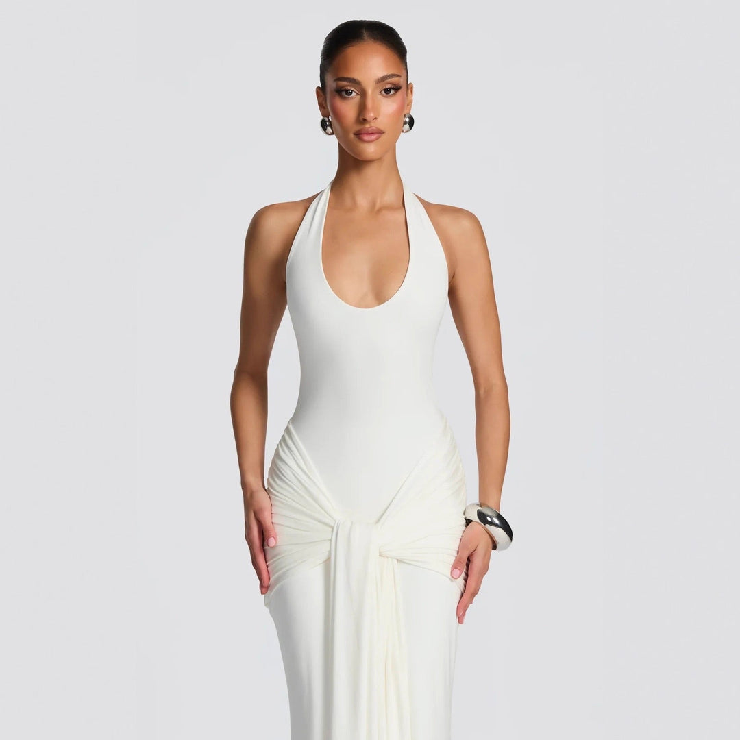 Open back lace maxi dress with a tie design - Lillian