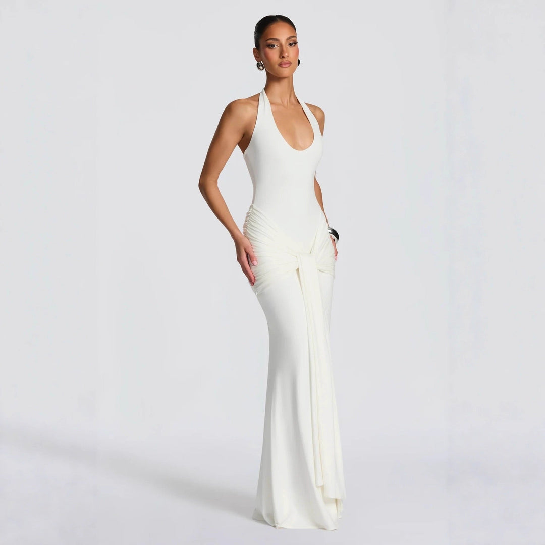 Open back lace maxi dress with a tie design - Lillian