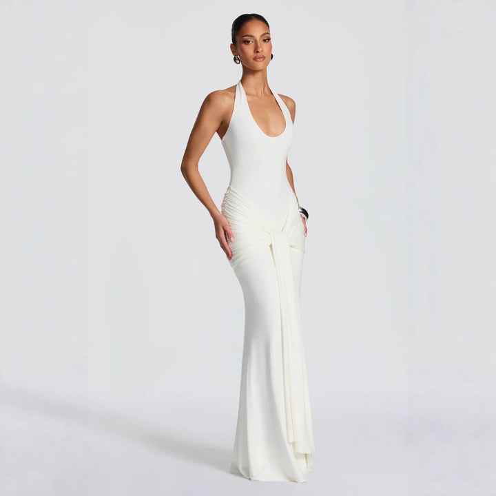 Open back lace maxi dress with a tie design - Lillian