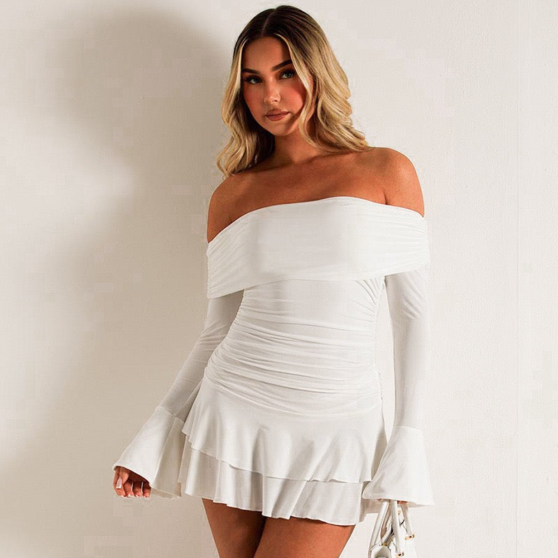 Off-the-shoulder ruffle mini dress with gathered design - Nini