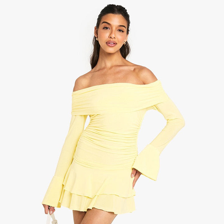 Off-the-shoulder ruffle mini dress with gathered design - Nini