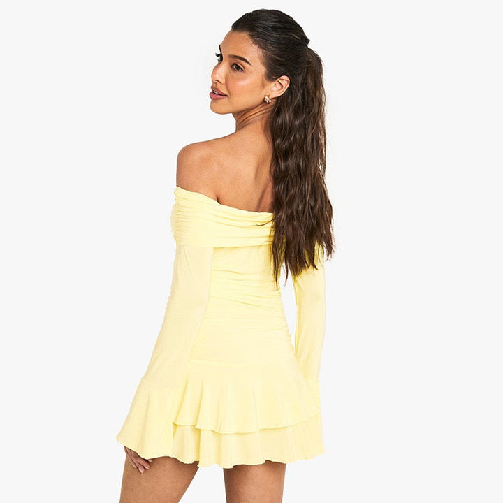 Off-the-shoulder ruffle mini dress with gathered design - Nini