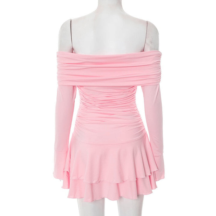 Off-the-shoulder ruffle mini dress with gathered design - Nini