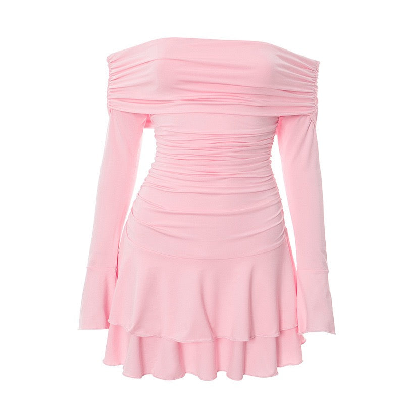 Off-the-shoulder ruffle mini dress with gathered design - Nini