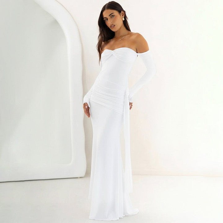 Maxi dress with bare shoulders and gathers - Wella
