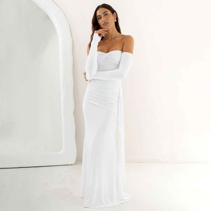 Maxi dress with bare shoulders and gathers - Wella