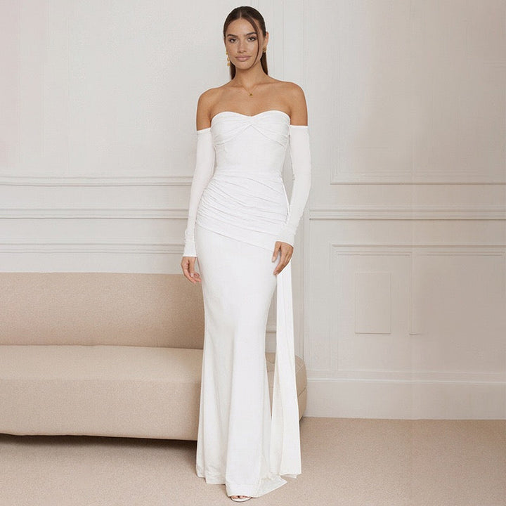 Maxi dress with bare shoulders and gathers - Wella