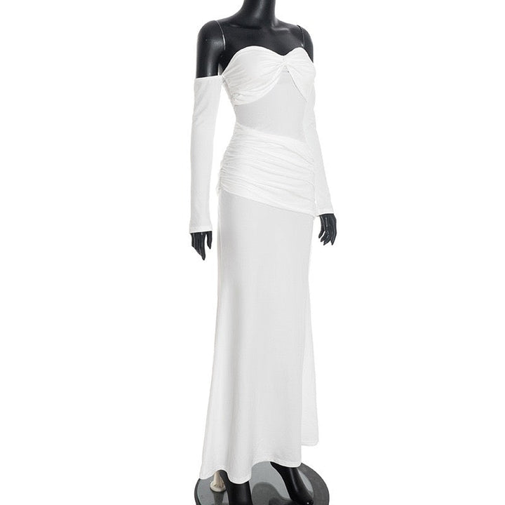 Maxi dress with bare shoulders and gathers - Wella