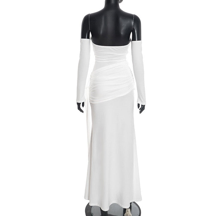 Maxi dress with bare shoulders and gathers - Wella