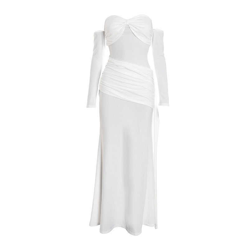 Maxi dress with bare shoulders and gathers - Wella