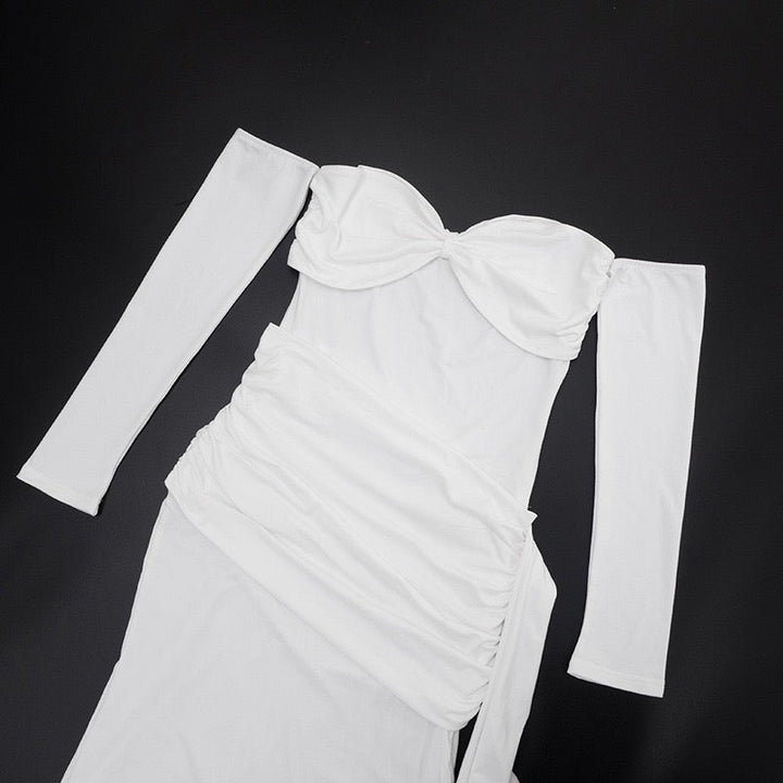 Maxi dress with bare shoulders and gathers - Wella