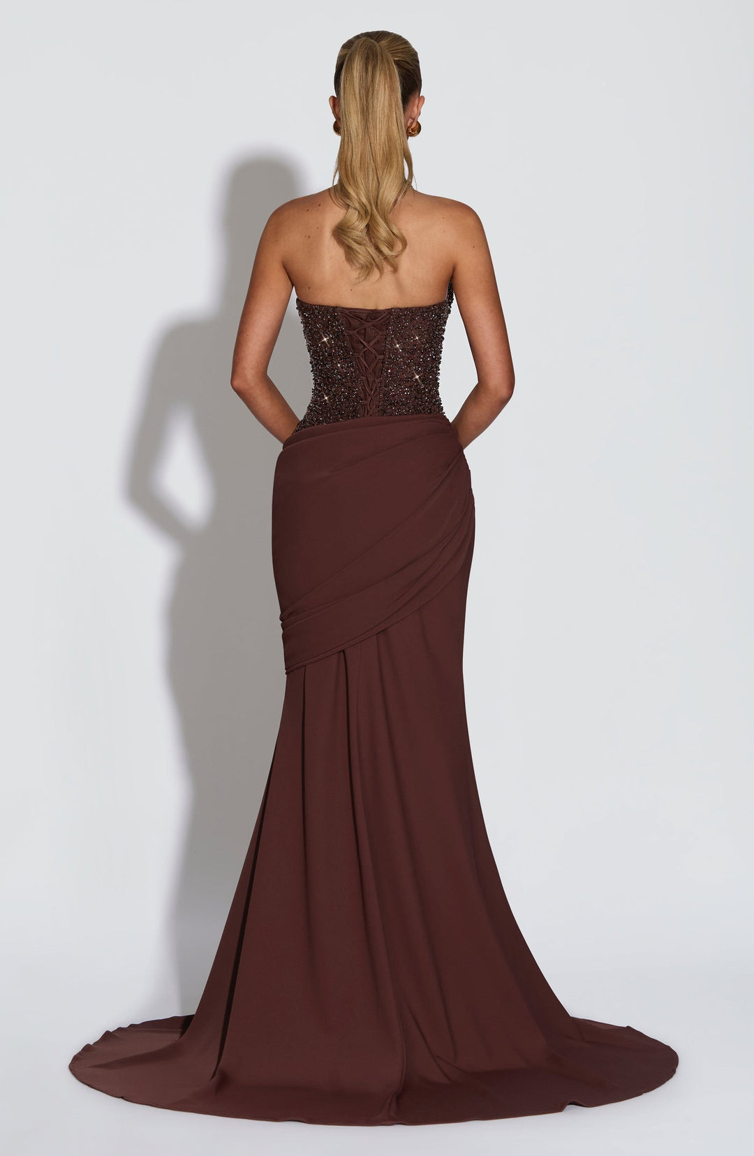 Maxi dress with sequin design, back closure, open back, tie at the back to attach at the waist - Liana