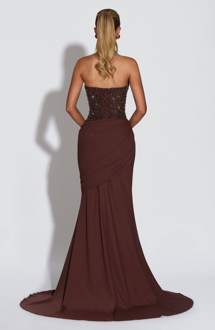 Maxi dress with sequin design, back closure, open back, tie at the back to attach at the waist - Liana
