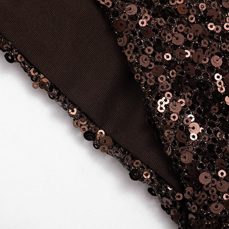 MELISSA mini dress with a neck tie, open back, and sequin-skirt design
