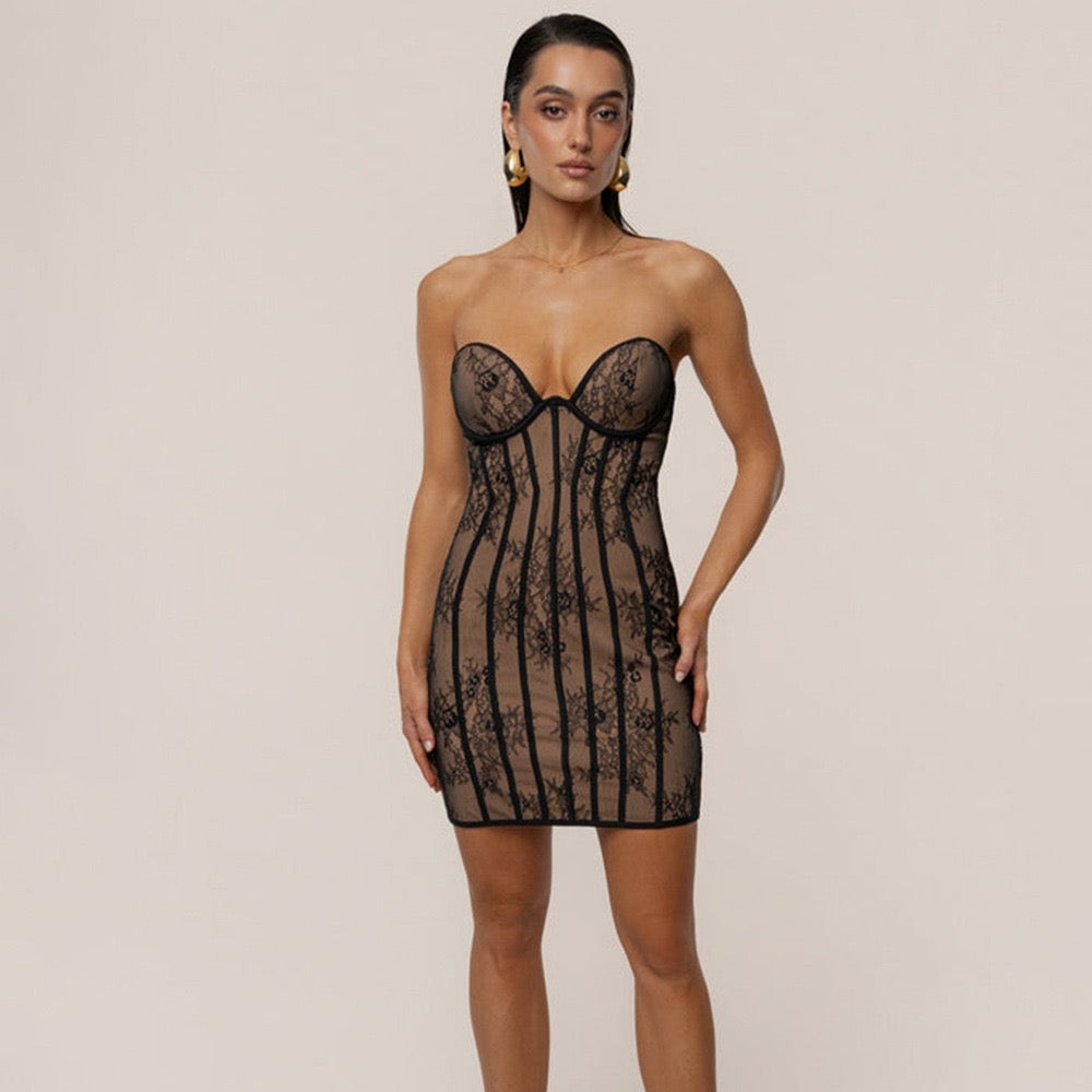 Lace mini dress with removable straps - EVA