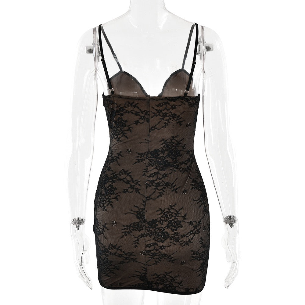 Lace mini dress with removable straps - EVA