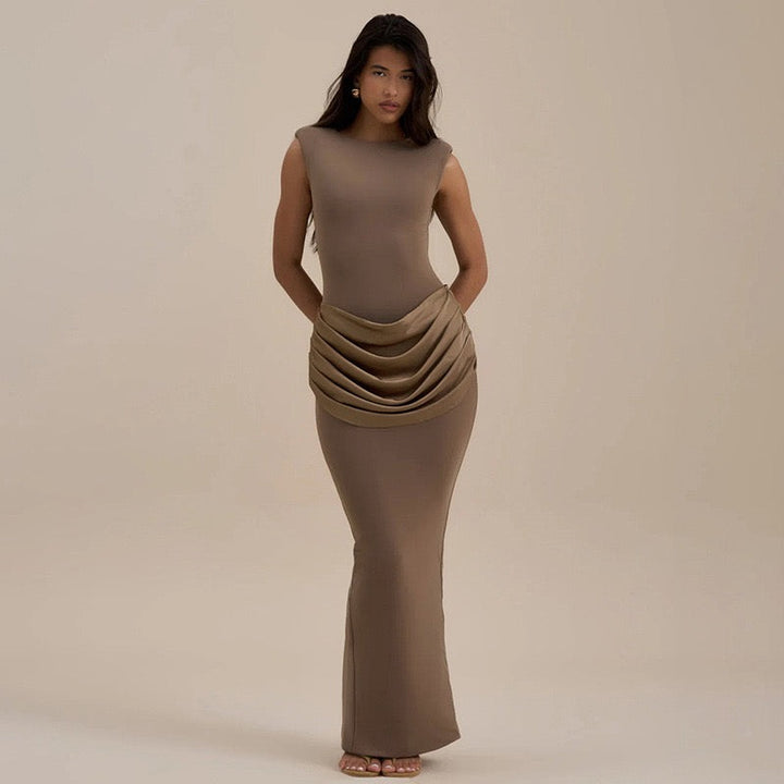 Maxi dress with satin pleats - Yolan