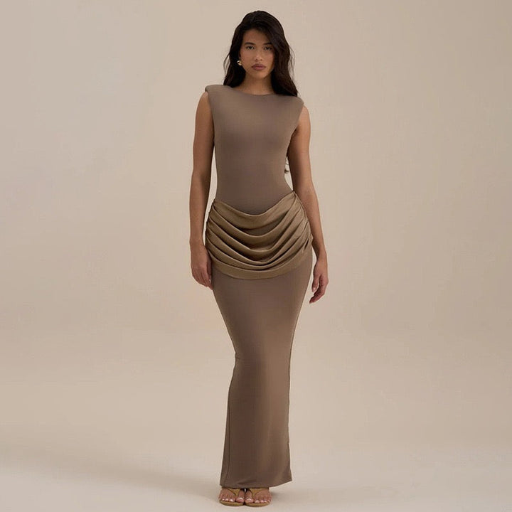 Maxi dress with satin pleats - Yolan