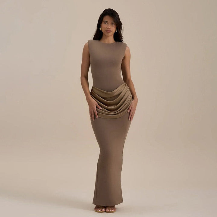 Maxi dress with satin pleats - Yolan