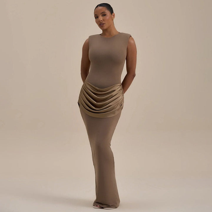 Maxi dress with satin pleats - Yolan