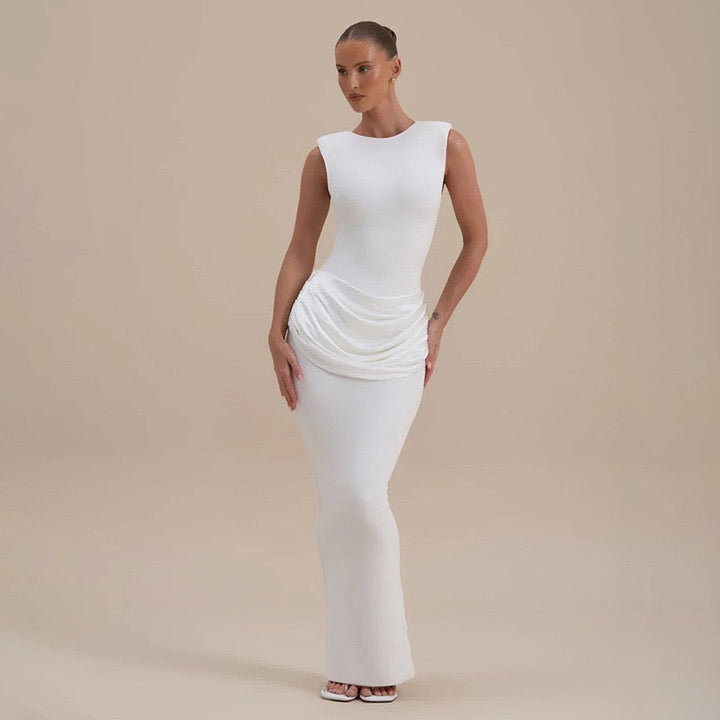 Maxi dress with satin pleats - Yolan