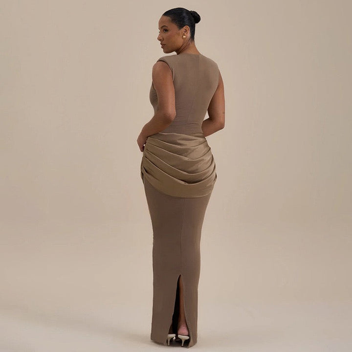 Maxi dress with satin pleats - Yolan