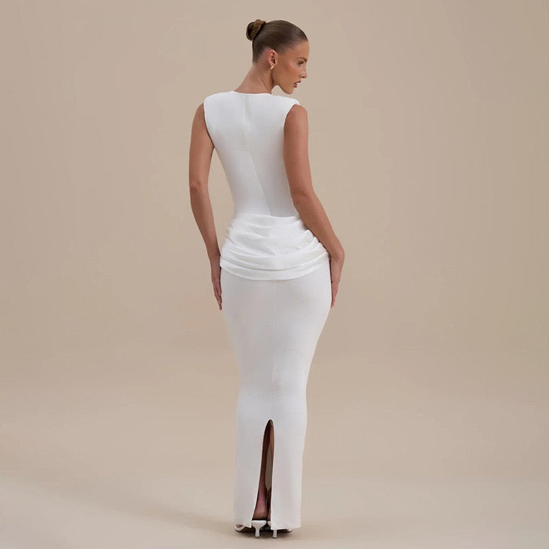 Maxi dress with satin pleats - Yolan