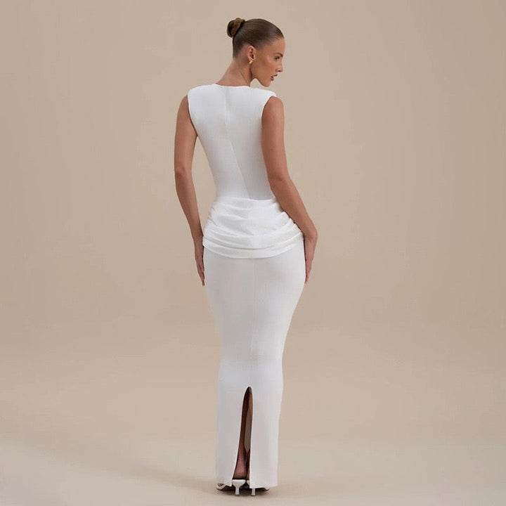 Maxi dress with satin pleats - Yolan