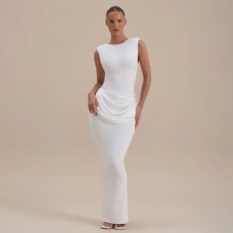 Maxi dress with satin pleats - Yolan