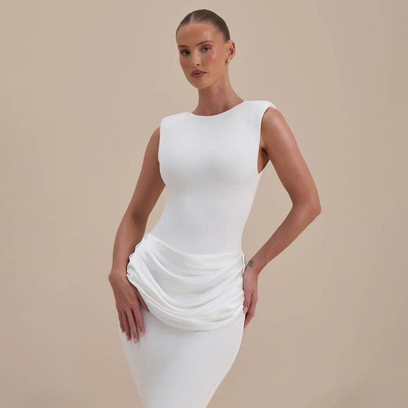 Maxi dress with satin pleats - Yolan