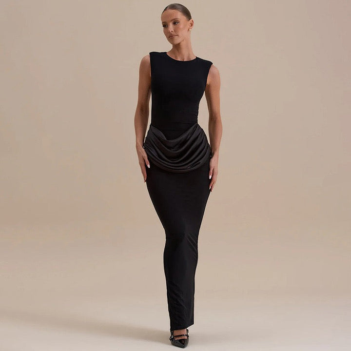 Maxi dress with satin pleats - Yolan