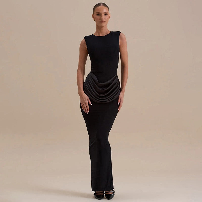 Maxi dress with satin pleats - Yolan