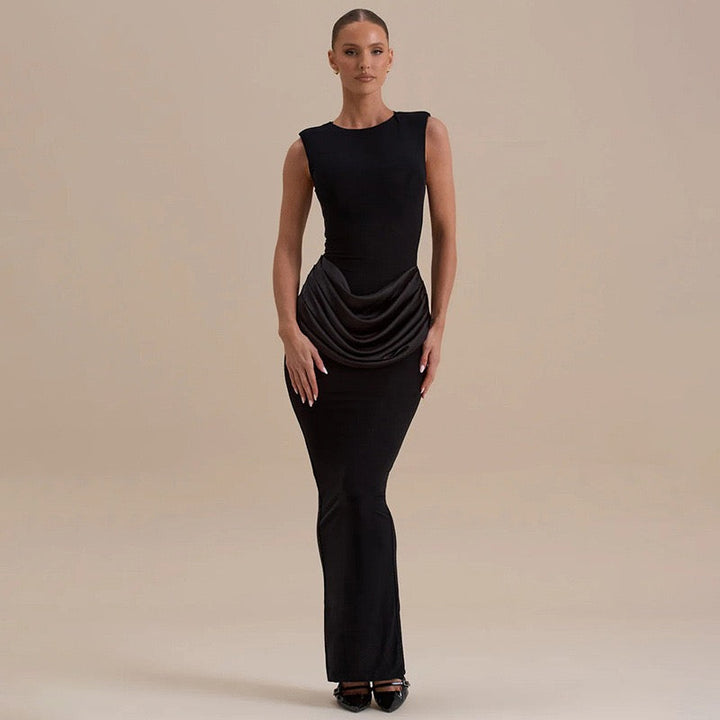 Maxi dress with satin pleats - Yolan