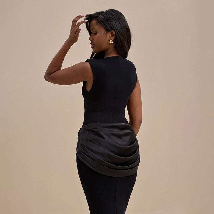 Maxi dress with satin pleats - Yolan