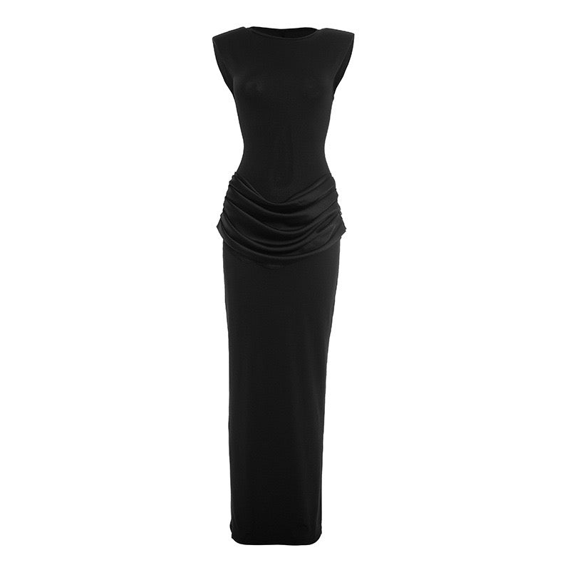 Maxi dress with satin pleats - Yolan