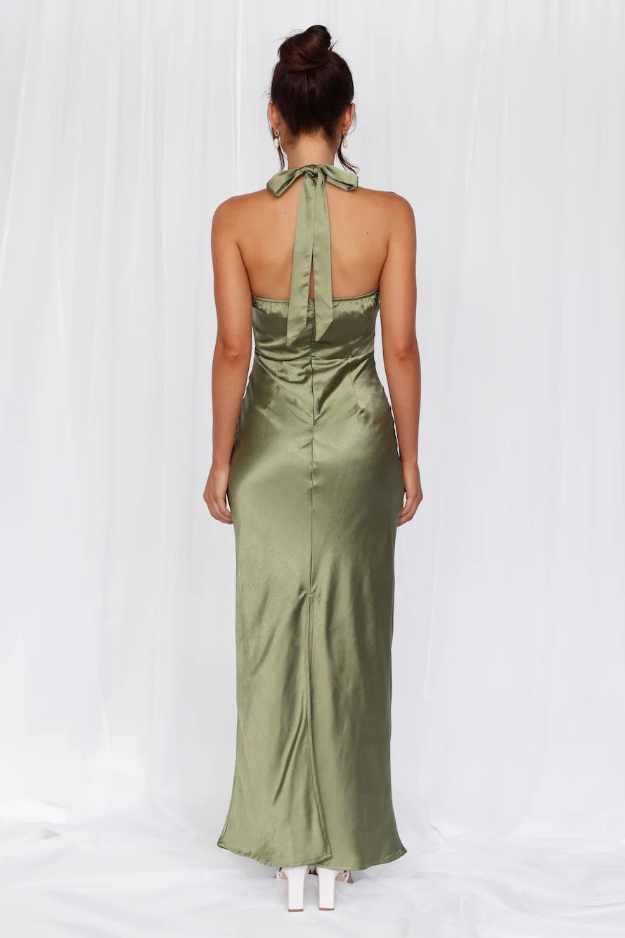 Maxi Satin Dress with Tie at the Neck and Open Back - MAZIE