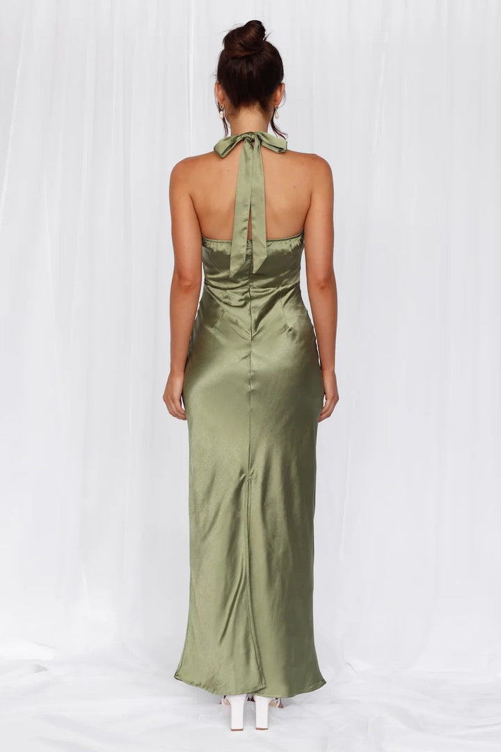 Maxi Satin Dress with Tie at the Neck and Open Back - MAZIE