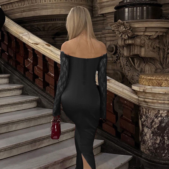 Elegant maxi dress with off-the-shoulder design and lace trim - Tamara