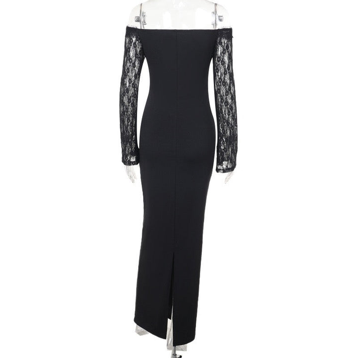 Elegant maxi dress with off-the-shoulder design and lace trim - Tamara