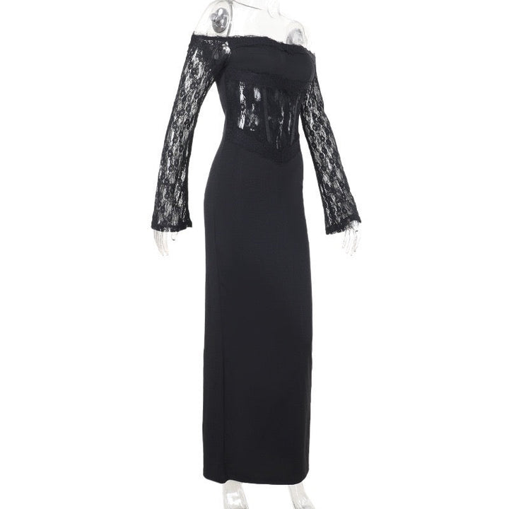 Elegant maxi dress with off-the-shoulder design and lace trim - Tamara