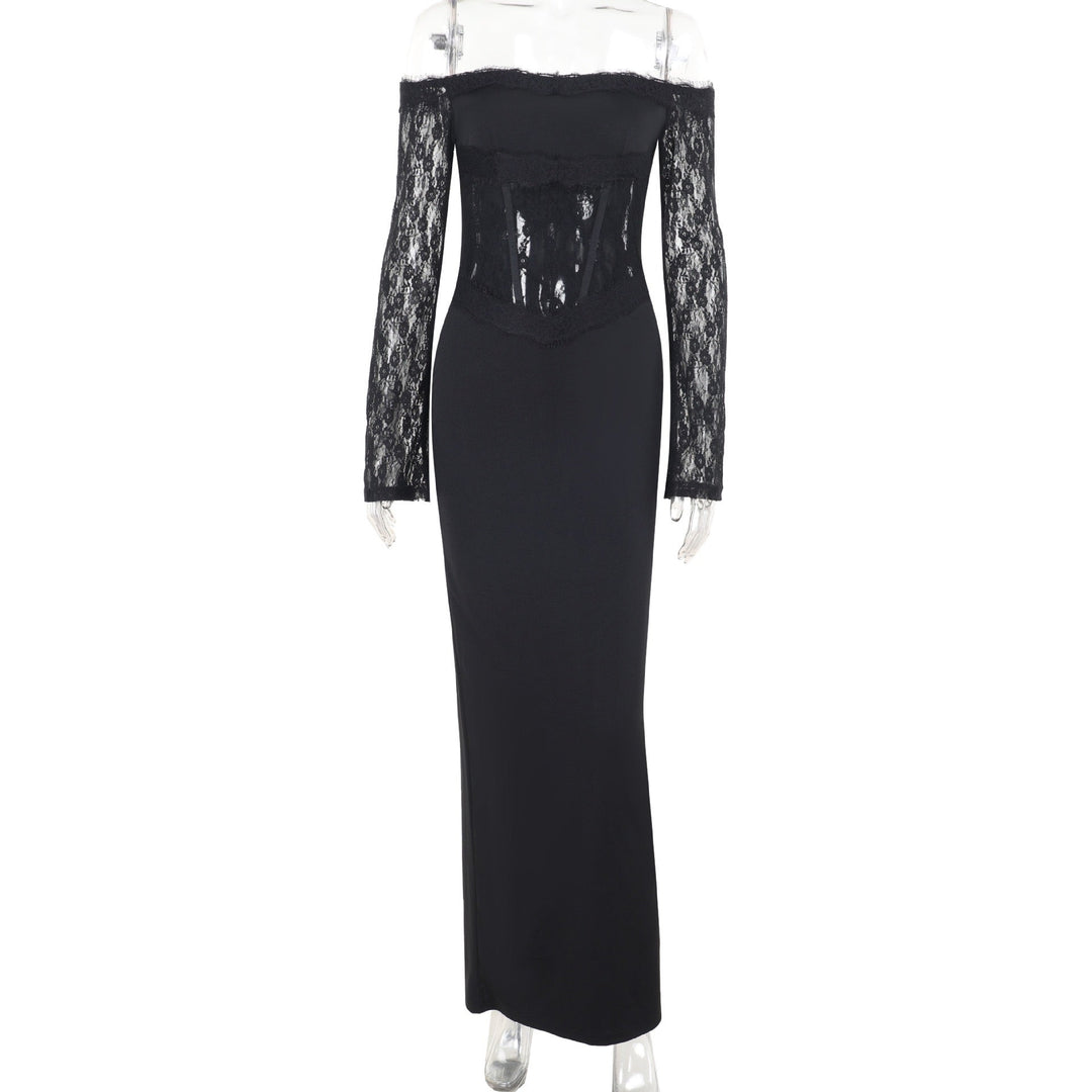 Elegant maxi dress with off-the-shoulder design and lace trim - Tamara