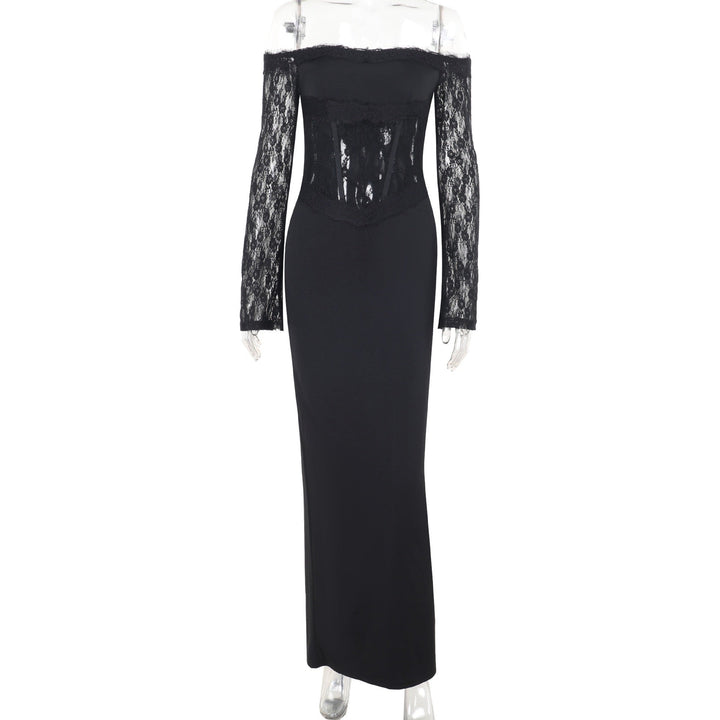 Elegant maxi dress with off-the-shoulder design and lace trim - Tamara